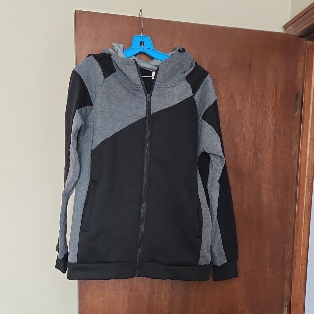 Gray and Black Zip-Up Hooded Sweatshirt